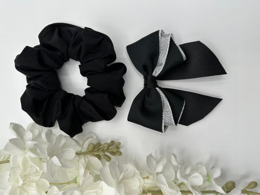 Black and silver hair bow and scrunchie